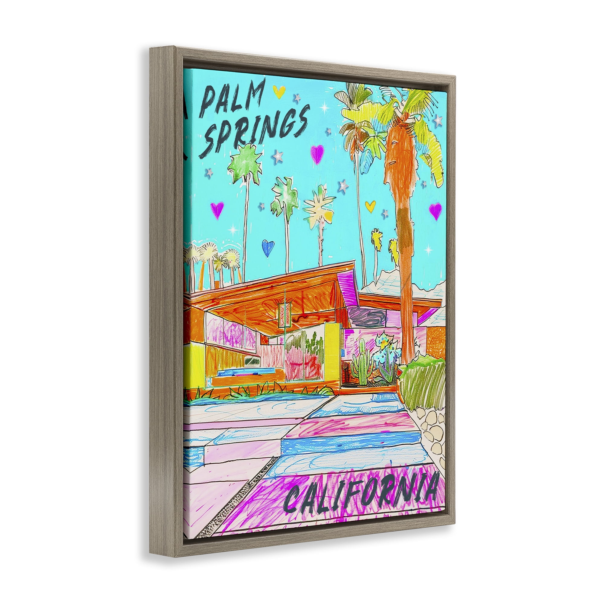 Stupell Industries Palm Springs Villa Doodle Cities & Countries Painting Brown Floater Framed Canvas Art Print Wall Art, 17 x 21