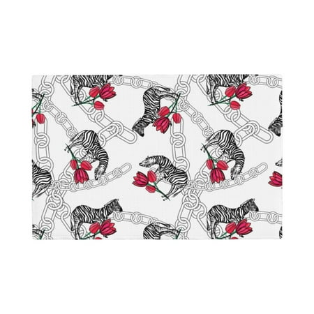 

Table Placemats Set of 4 - cool zebra chains tulips white 12x18 In Faux Linen Double Heat Resistant Place Mats Cloth Indoor/Outdoor Placemats Washable Table Mats for Dining Kitchen Party