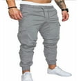 thumbnail image 3 of Men Solid Color Cargo Trousers  Loose Fit Drawstring Waist Long Pants, 3 of 5
