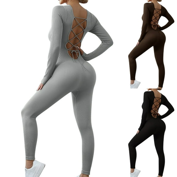 Long Sleeved Yoga Jumpsuit Women's Sportswear Fitness Suit with Pockets, Tummy Control One Piece Workout Set, Gym Running Activewear, Athletic Gifts for Women | CSEONE,Black L