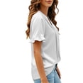 thumbnail image 6 of Craaazy Women's Fashion Silky Satin Short Sleeve Shirt, V-Neck Pleated Ruffle Cuff Blouse for Work & Weekend Outings Gifts, 6 of 7