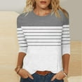 thumbnail image 2 of ZQUUVOU Women's T-Shirts Stripe Printed 3/4 Sleeve Crew Neck Tunic Causal Tops(Gray,L), 2 of 5