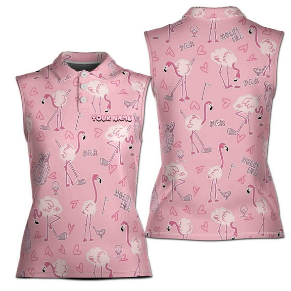 Cute Flamingo Playing Golf Pattern Golf Team Women Sleeveless Polo XS-4XL