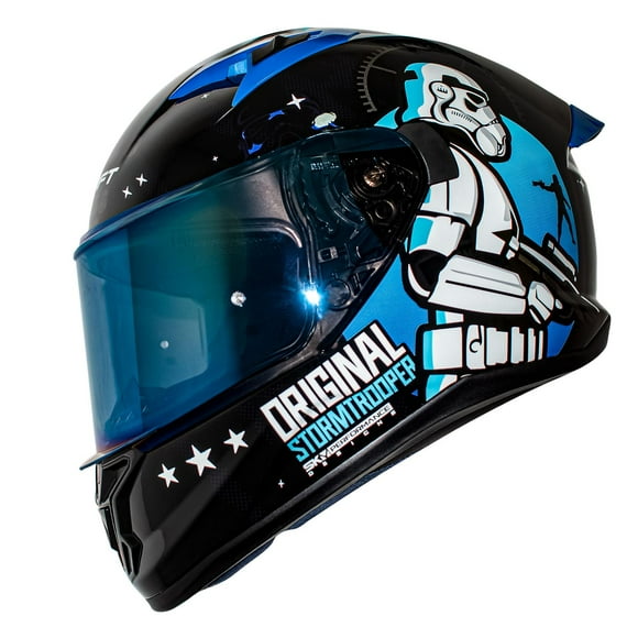 Casco para motociclista talla XL integral trooper negro brillo azul Shaft