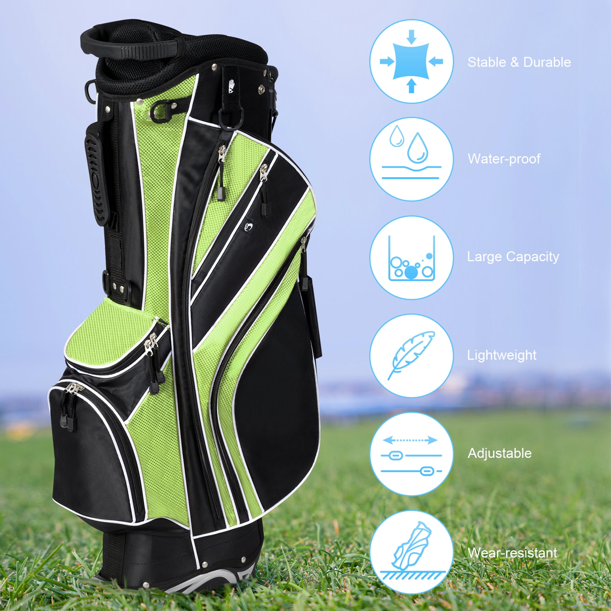 Gymax Golf Stand Bag 6 Way Divider Golf Carry Bag w/ Straps & 7 Storage Pockets Green
