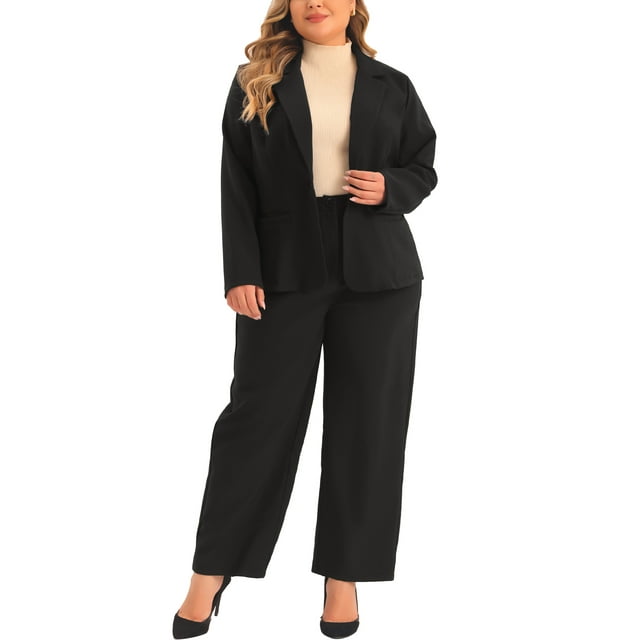 Conjunto de dos piezas Agnes Orinda Plus Size para mujeres, chaqueta de blazer de oficina y pantalones, talla 2X, negro