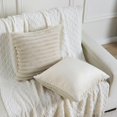 thumbnail image 2 of SURJDE Beige Striped Decorative Throw Pillow Covers 18x18 Inch Set of 2,Square Fall Decorations Couch Pillow Case,Soft Cozy Faux Rabbit & Velvet Back,Modern Home Decor for Bed, 2 of 5