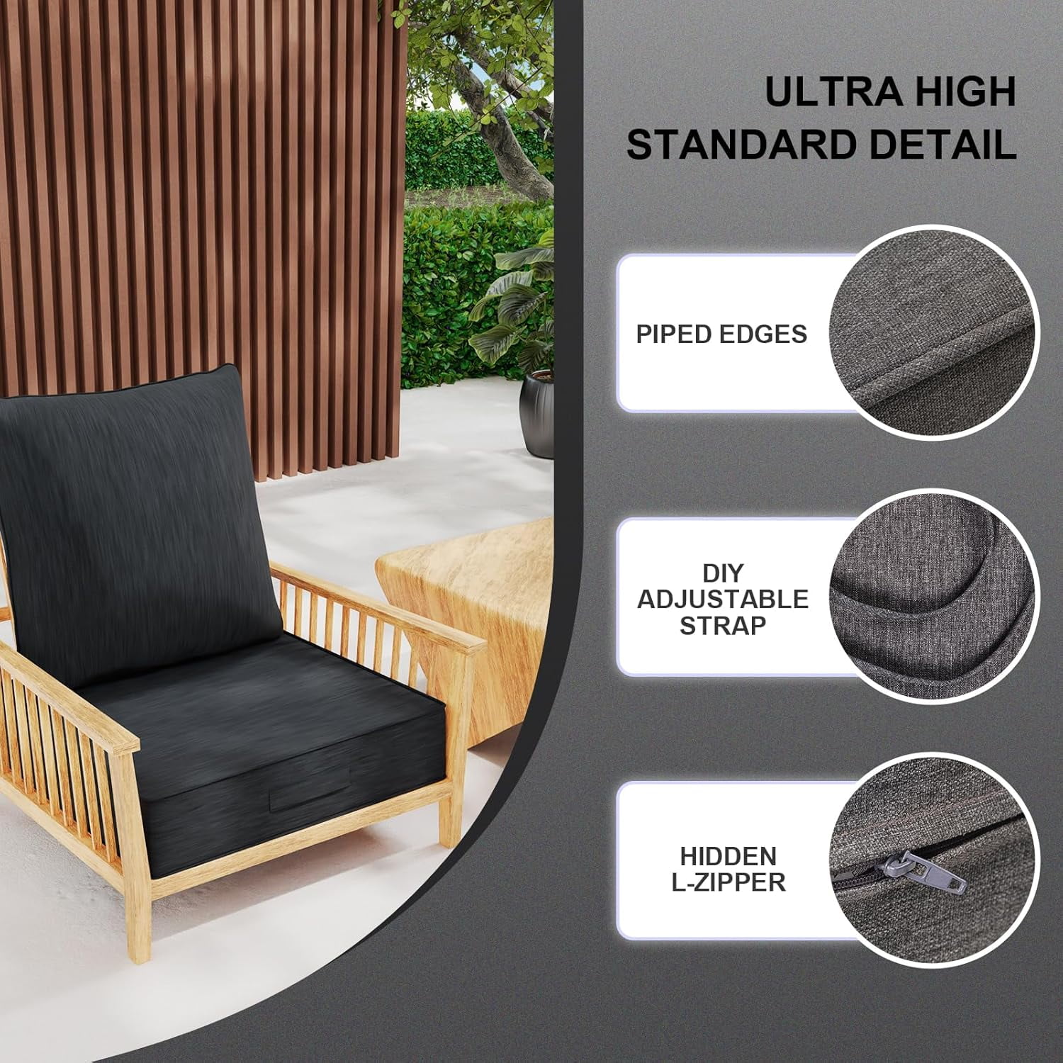 23''x 26''x 6'' 1PCS Outdoor Olefin Water-Resistant Deep Seat Cushion Set,  Weather and Fade Resistant Patio Furniture Seat Cushion, Thickened Sofa Chair Pad with Straps for Lawn, Garden