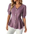 thumbnail image 3 of Women Business Casual Tops 2026 Summer Dressy Blouses Short Sleeve Peplum Work Shirts V Neck Office Outfit by Yigetop Purple S, 3 of 7