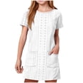 thumbnail image 2 of QTBIUQ Robe Ample à Manches Courtes à Col Rond de Couleur Unie pour Fille avec Doubles Poches, Décontractée, Quotidienne, Polyvalente, pour Vacances, Fête, Jeu, Ensemble d'Été, Style Mignon et à la Mode (Blanc, 9-10 Ans), 2 of 8