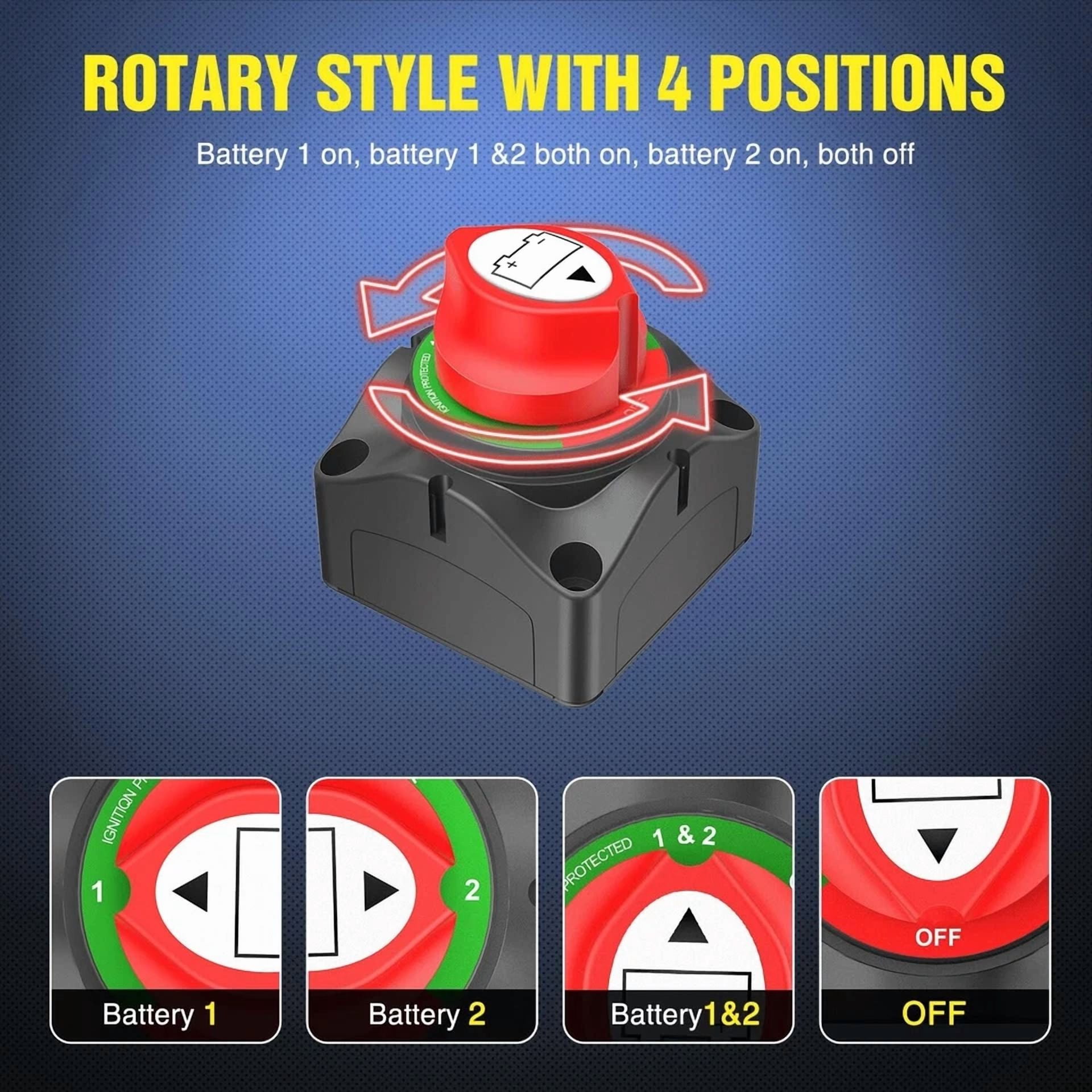 CRESTIN- Battery Disconnect Switch 1-2-Both-Off, Dc 12V-48V Master Marine Battery Switch
