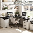 thumbnail image 2 of Homieasy L Shaped Executive Desk with File Drawers, 60" Corner Computer Desk with Power Outlets, Large 2 Person Home Office Table with Storage Cabinet, Sturdy Writing Desk, White and Black, 2 of 7