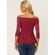 thumbnail image 3 of Blusa Allegra K Borgoña XS encaje floral hombros descubiertos, 3 of 6