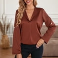thumbnail image 3 of Blusa Mangas Largas Blusas casuales para mujer Color sólido Cuello de solapa Estilo elegante Moda Traje diario Cgtredaw Marrón T XL para Mujer, 3 of 6