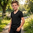 thumbnail image 4 of WOYY Boys V Neck Short Sleeve T-Shirt Casual Solid Basic T Shirt Kids Tee, Sizes 2-16, 4 of 5