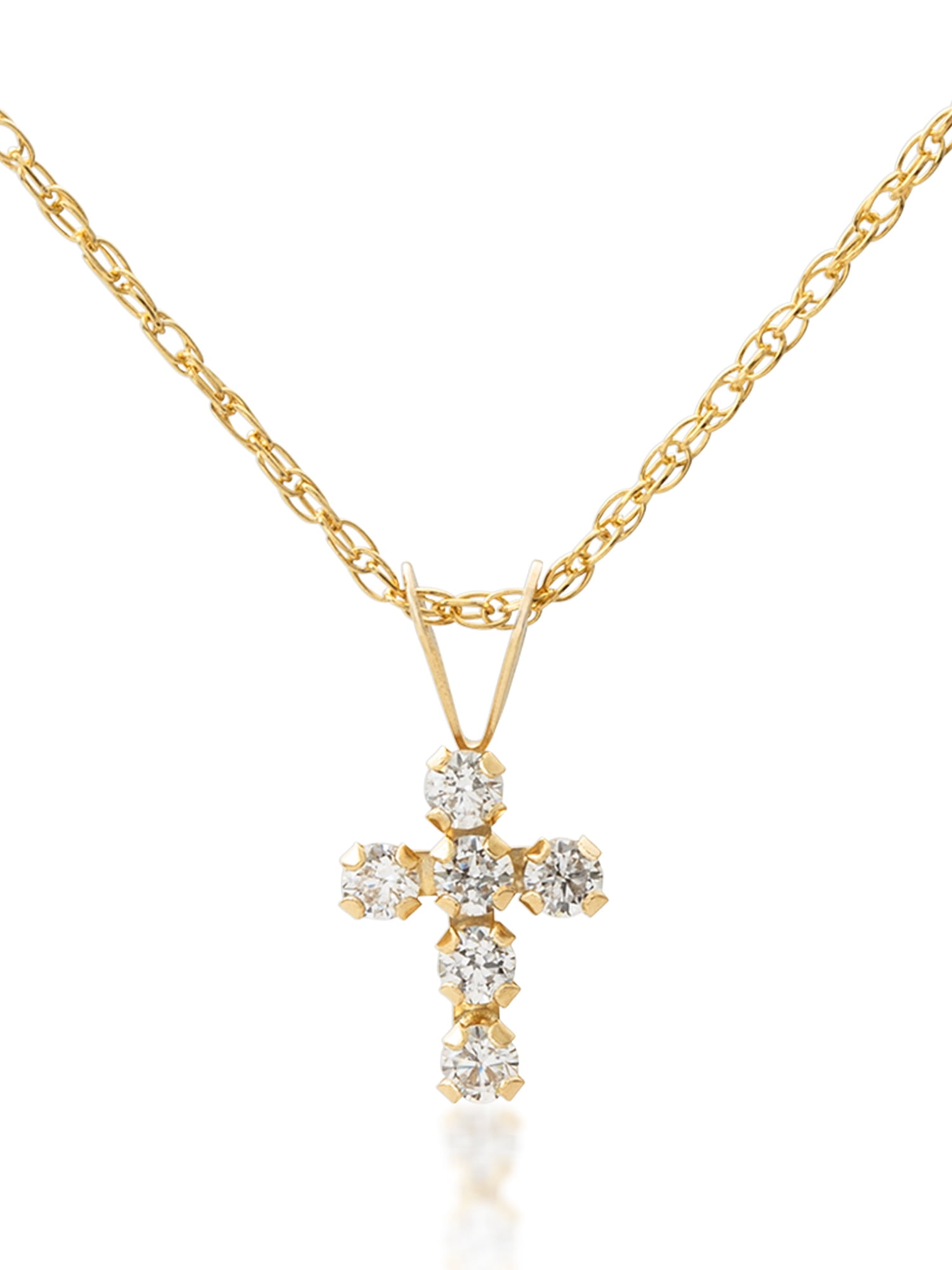 14K Yellow Gold Over Sterling Silver Cz Tiny Cross Pendant Charm Necklace 
