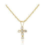 Brilliance Fine Jewelry Girls' 14K Yellow Gold Clear CZ Cross Pendant Necklace