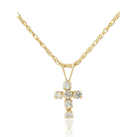 Brilliance Fine Jewelry Girls' 14K Yellow Gold Clear CZ Cross Pendant, (Best Way To Clean Cz Jewelry)