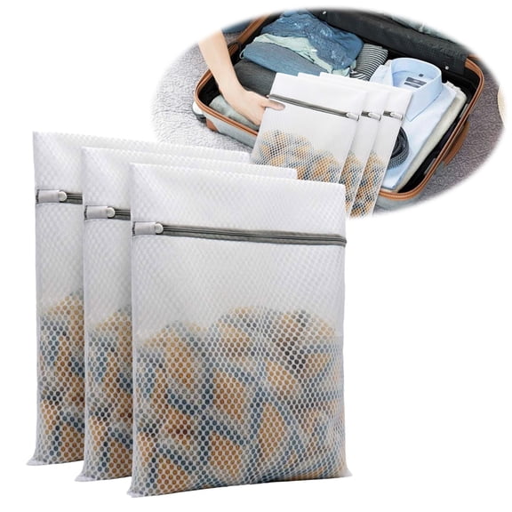 Storage Bag Small Size *3 Mesh Laundry Bags for Delicates 3 Pack with Color Coded Zippers – Honeycomb Mesh Locking Zipper Washer & Dryer for Bras Socks Travel Clothes