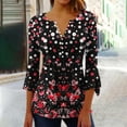 thumbnail image 2 of CYMMPU Blouses for Women Dressy Casual Button V Neck Flare Sleeve Floral Pattern Loose Fit 3/4 Sleeve Fall Trendy Shirts Tunic Tops Spring Tops Pleated Dressy T-Shirts Multicolor XL, 2 of 5