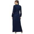 thumbnail image 2 of Bimba Women's Blue Rayon Aari Work Puff Sleeve Mandarin Maxi Casual Dress-18, 2 of 4