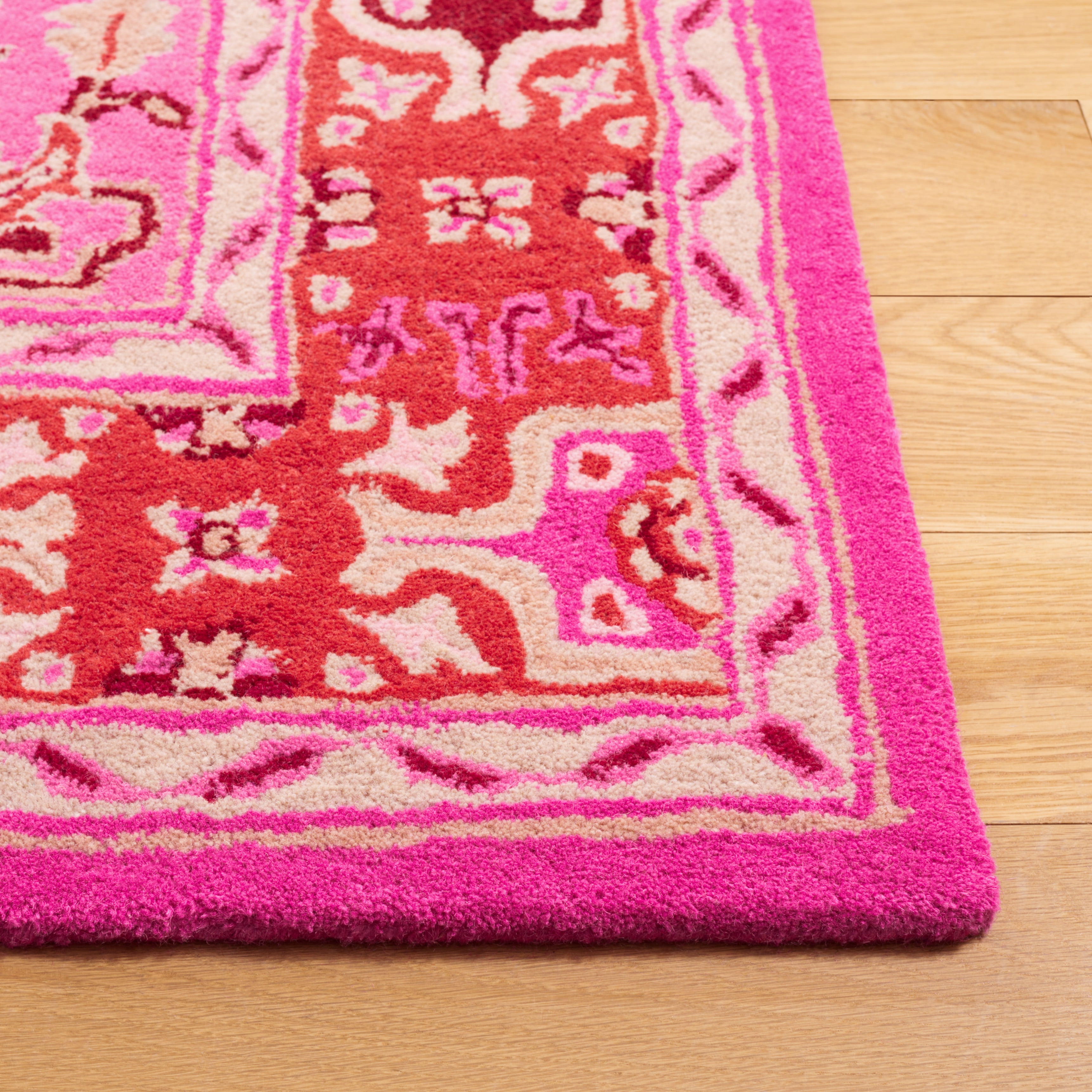SAFAVIEH Bellagio Major Bordered Wool Runner Rug, Red Pink/Ivory, 2'3" x 7'