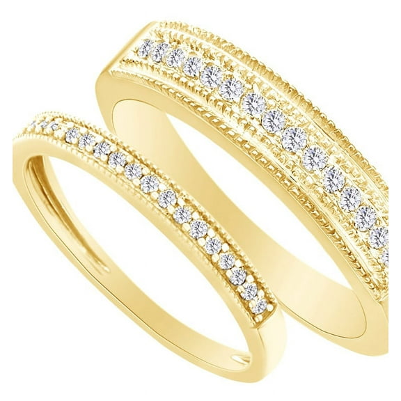 AFFY Round Cut White Natural Diamond His and Hers Wedding Band Set in 14K Yellow Gold (0.38 Cttw)