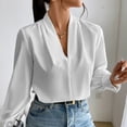 thumbnail image 7 of TKLPEHG Womens Tops Dressy Casual V Neck Elegant Shirts Lightweight Leisure Comfy Long Sleeve Classic Solid Color Loose Fashion Blouses (White,S), 7 of 7
