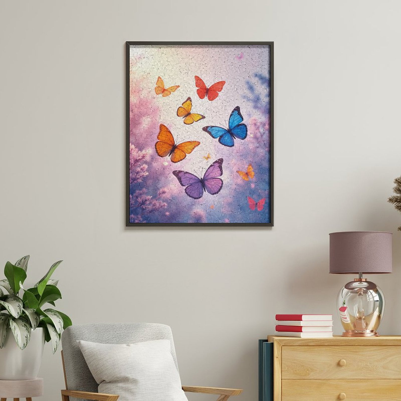 Paint by Numbers Kit for Adults, Colorful Butterflies In Spring Sky Paint by Numbers, Easy Paint by Numbers Kit for Adults Beginner, DIY Adult Paint by Number Kits on Canvas, Home Decor