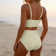 thumbnail image 4 of QURATI Swimwear Women'S Bikini V Neck Cutout Swimsuit High Waist Textured Pleated Swimsuit Beige L, 4 of 7