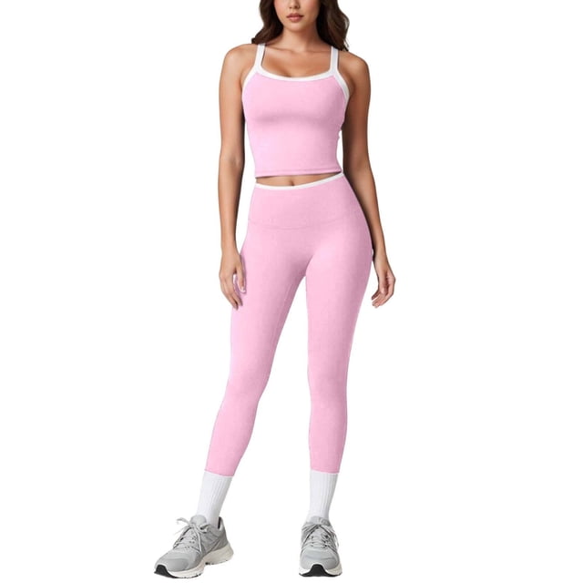 GFSDOI Womens Workout Sets Two Piece Cross Back Tank Top Matching High Waist Leggings Sets Gym Outfits Work Out Clothes
