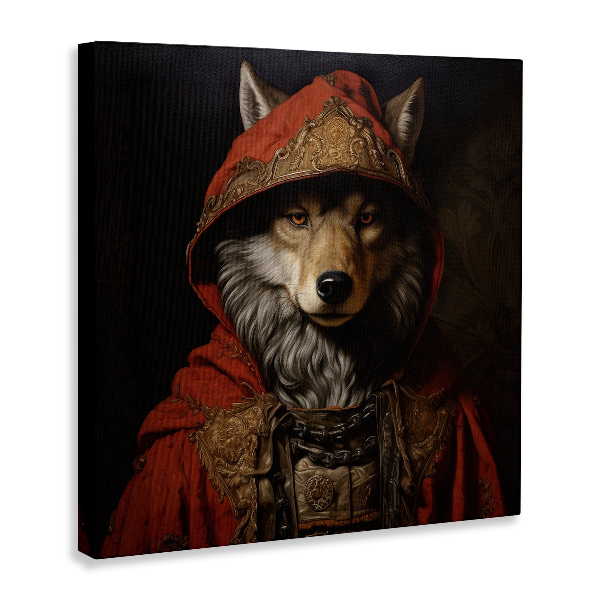 Stupell Industries Wolf with Red Cloak Animals & Insects Painting Gallery Wrapped Canvas Art Print Wall Art, 30 x 30