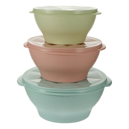 

3pcs Practical Plastic Bowls with Lid Salad Bowls Rice Bowl Food Serving Bowls