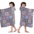 thumbnail image 4 of Purple Ethnic Geometric Patchwork Pattern Hooded Bath Towel，50"x30" for Ages 3 To 12 Kids, Quick Dry Lightweight Soft Microfiber Hood Beach Towel Cover Up for Kids, 4 of 7
