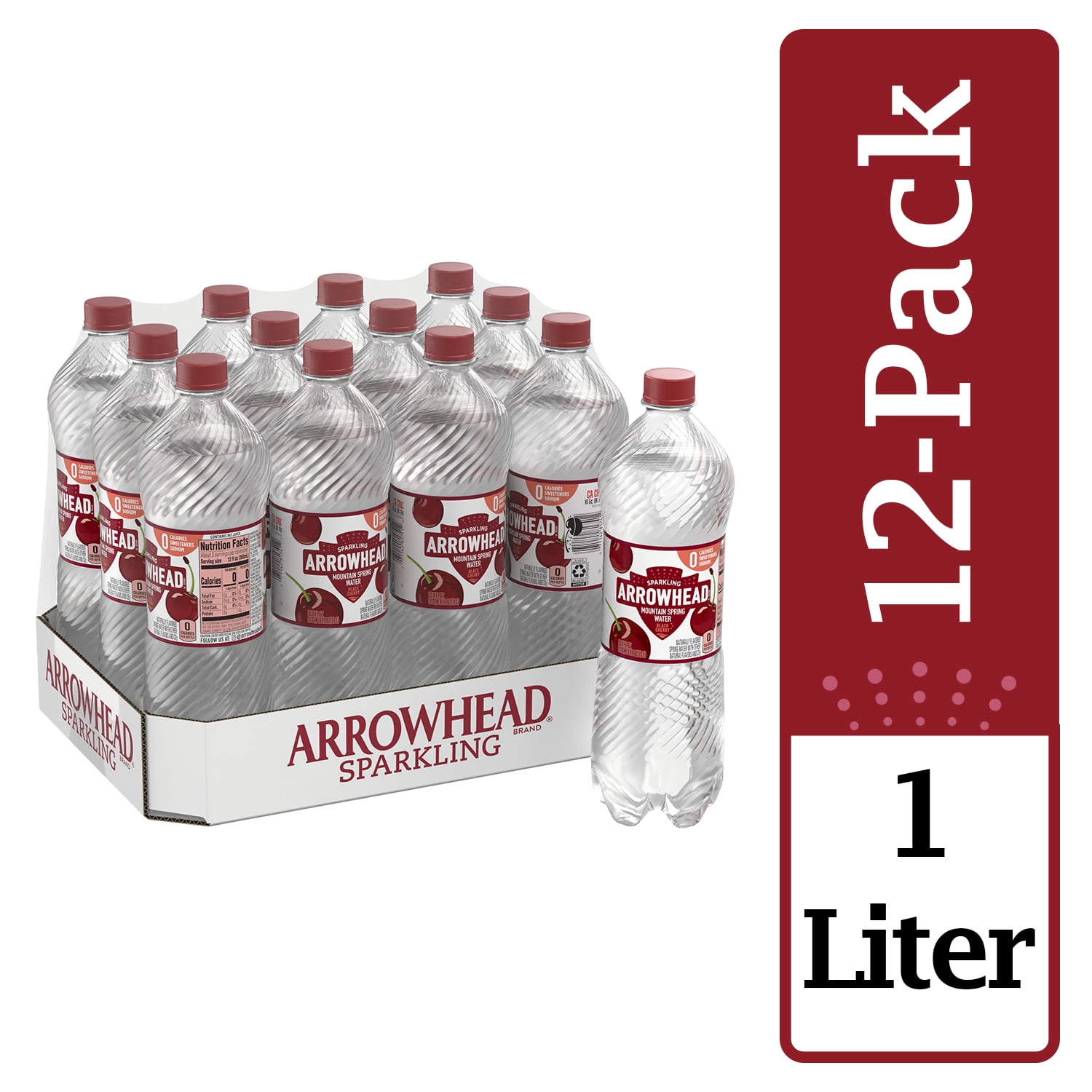 Arrowhead Sparkling Water, Black Cherry, 33.8 oz. Bottles (Pack of 12)