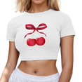 thumbnail image 2 of Women T Shirt Short Sleeve Crop T Shirt Round Neck Basic Solid Color Top with Printed Womens Spring Tops White XS, 2 of 4