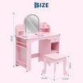 thumbnail image 4 of Ourlova Kids Vanity with Lighted Mirror - 2 in 1 Little Girls Vanity Table and Stool - Kids Makeup with Bookshelf/Drawer and Open Shelves for 3-9 Yrs Girls - Pink, 4 of 8