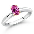 thumbnail image 2 of Gem Stone King 0.50 Ct Oval Pink Created Sapphire 10K White and Yellow Gold Solitaire Engagement Ring (Size 5), 2 of 4