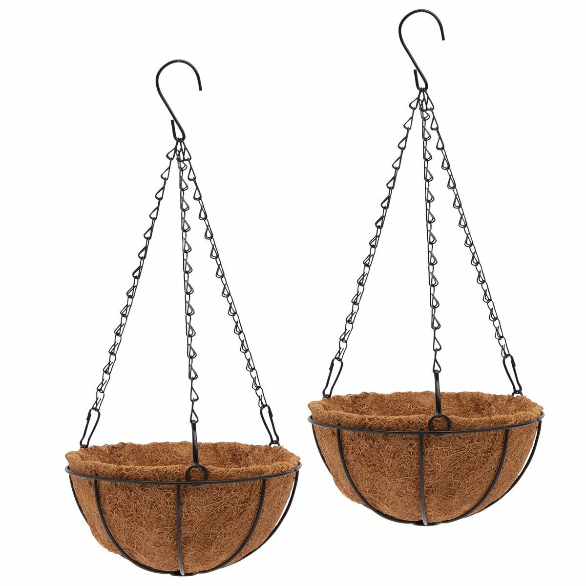 Black Metal Hanging Planter Basket with Coco Liners (8 x 17.5 In, 2