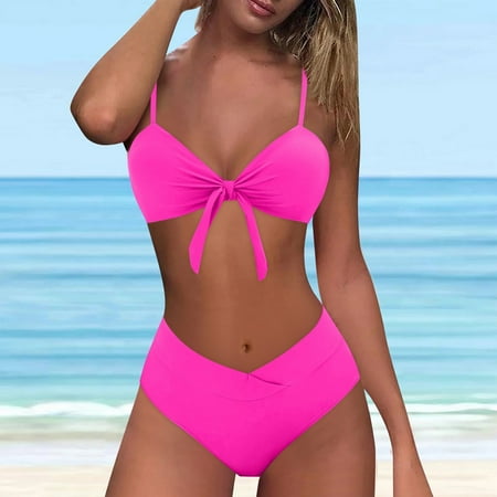 MSJUHEG Swimsuit Sets Pink Bathing Suits High Waisted Bikini Sets for Women Two Swimsuit High Waisted Bikini Sets Bow Bathing Suits Bikini Sets for Women Bathing Suit for Women Bikini Hot Pink XL