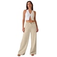 thumbnail image 5 of Dwellite Women's Wide Leg Cotton Linen Pants High Waist Straight Leg Dress Pants 2026 Casual Business Trousers with Pockets Khaki L, 5 of 7