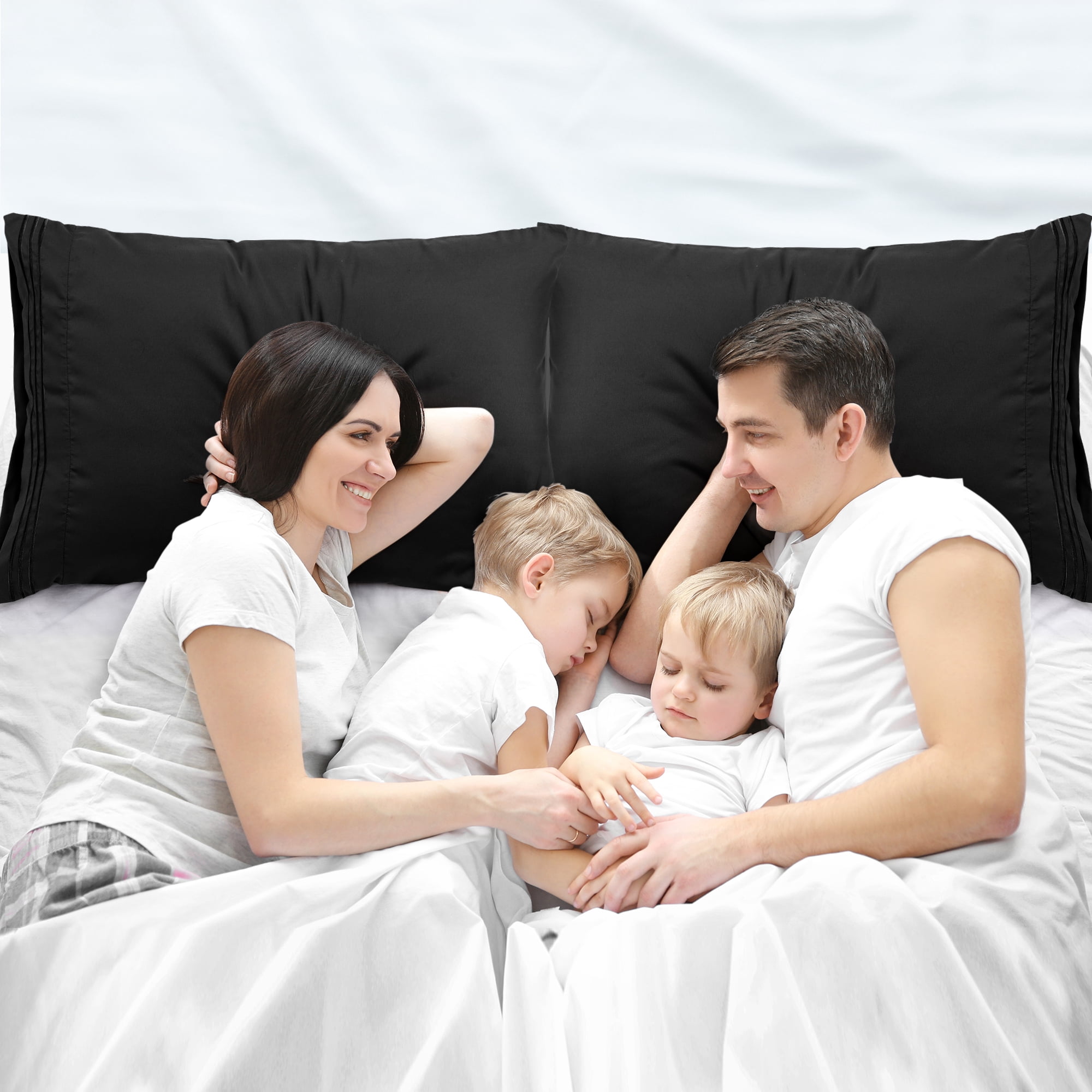 Unique Bargains Polyester Microfiber Soft With Zipper Pillowcases 2 Pcs Black King