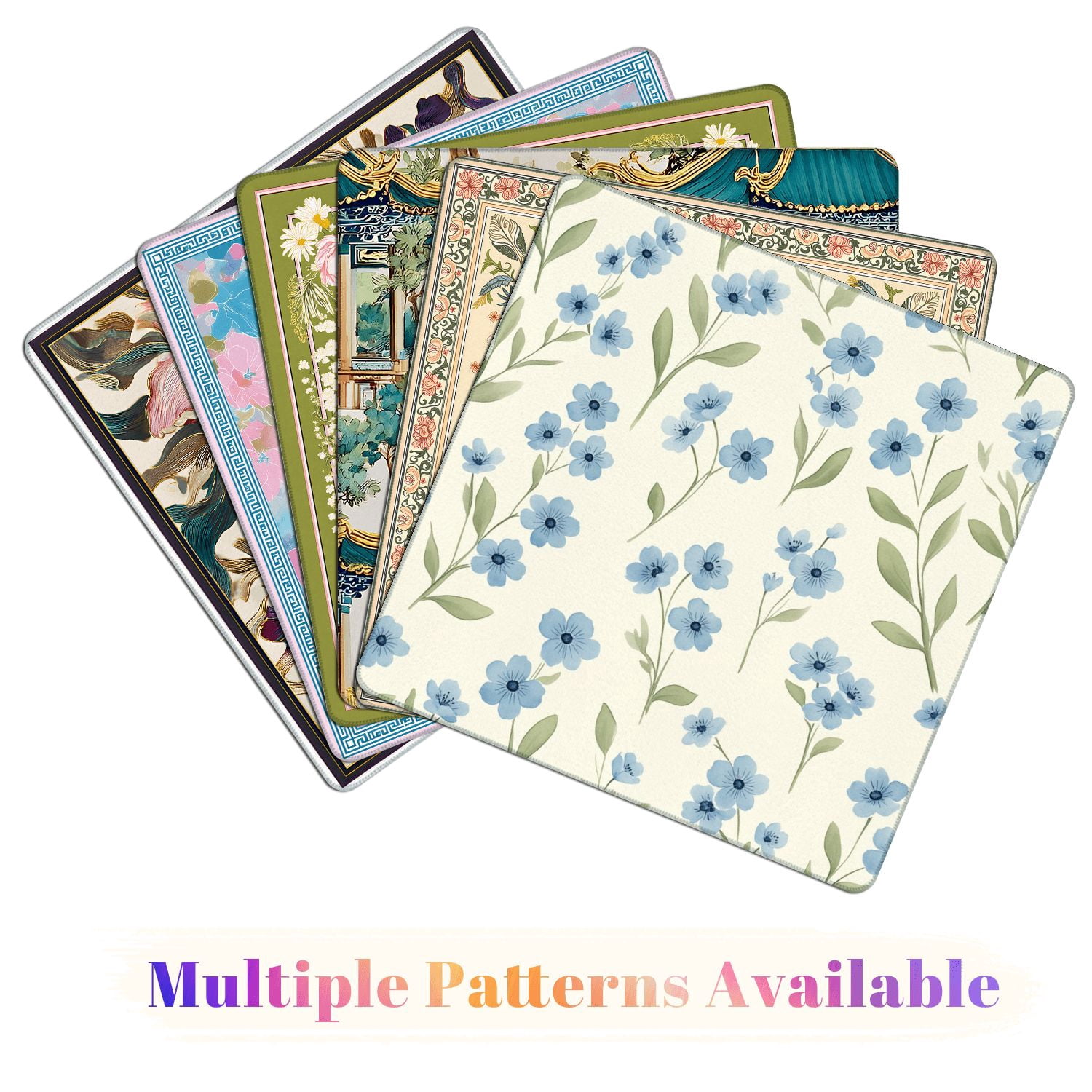 Mahjong Mat 31.5" x 31.5" Blue Floral Green Leaves Cream Watercolor Style Non-Slip Noise Reduction American Mahjong Tiles Table Cover for Dominoes Poker Card Board Games Gift