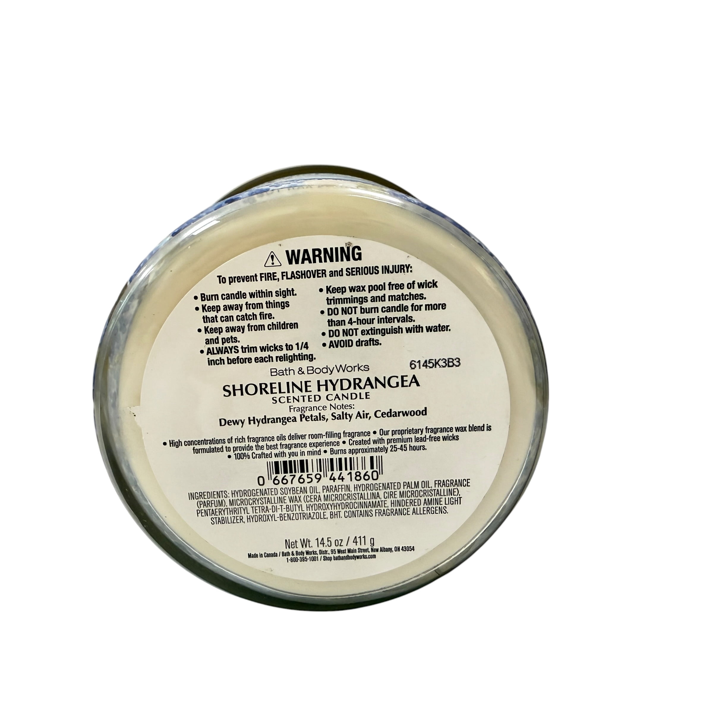 Bath & Body Works Shoreline Hydrangea Scented 3 Wick Candle 14.5 oz