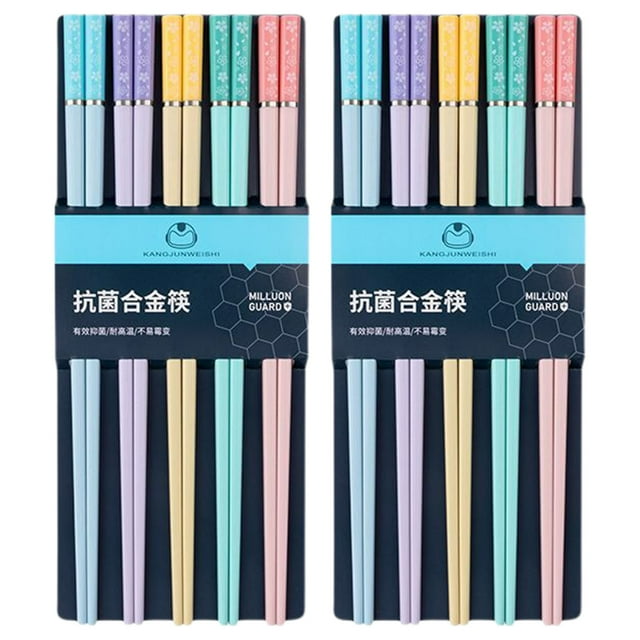 Alloy Chopsticks Set with Matching Spoons, Anti-Bacteria Proof Design for Healthy Dining, Dishwasher Safe Reusable Utensils, One-Person-One-Set Color Coding