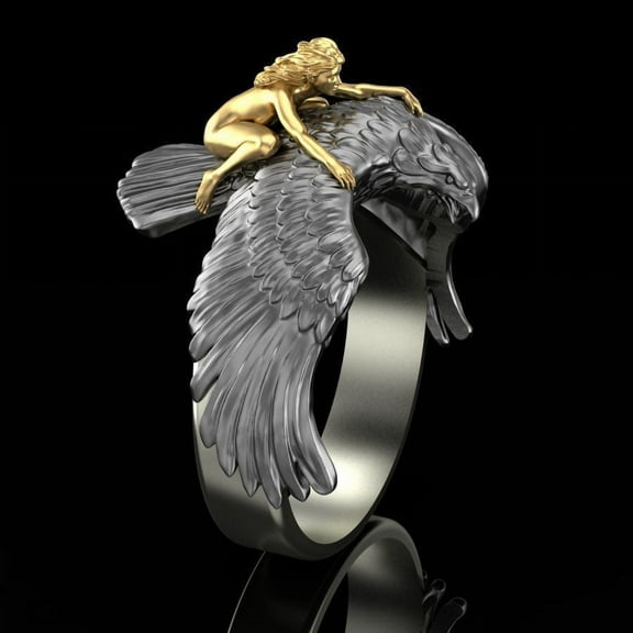 Men's Alloy Eagle Ring Electroplated Gold Flying Design Creative Jewelry Individually Packed Festival Gift Fashionable Statement Ring for Men Golden