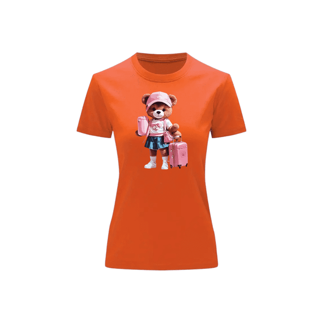 Playera Blusa De Osita Lista Para Viajar Fashion Moda Casual Ropa Para Mujer Color Anaranjado Talla Grande Marca Emil SaEs