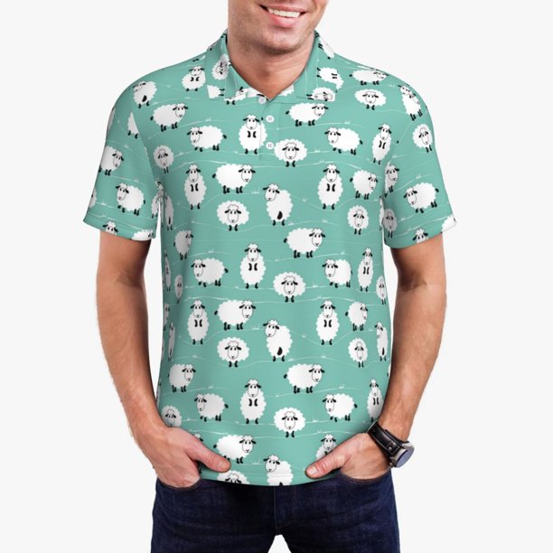 Balery Cute Sheeps Camisa Polo de Hombre con Estampado, de Manga Corta y Tejido Medio, Camisa Tipo Golf Polo-4X-Large
