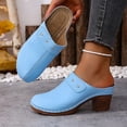 thumbnail image 3 of Rokment Women's Studded High Heels Mules Dressy Sandals Classic Fashion Casual Leather Closed Toe Chunky Stackable High Heels Clogs Spring Summer Heeled Dress Slip on Slippers Sky Blue Size 9.5, 3 of 6
