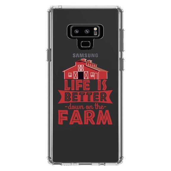 DistinctInk Clear Shockproof Hybrid Case for Samsung Galaxy Note 9 - TPU Bumper Acrylic Back Tempered Glass Screen Protector - Life is Better Down on the Farm